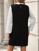 Kadın Uzun Kollu Yakalı Kol Ve Yaka Puantiye Detaylı Ithal Krep Elbise thumbnail 5