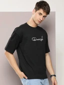 Erkek Baskılı Oversize T-shirt - Siyah thumbnail 2