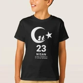 23 Nisan Çocuk Bayramı Baskılı Özel T-shirt - Siyah thumbnail 1