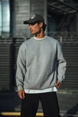 Kışlık Bisiklet Yaka Üç İplik Basic SweatShirt - Gri thumbnail 3