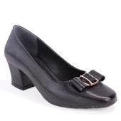 Dagoster DZA07-725550 Siyah Baskılı Rugan Klasik Topuklu Kadın Ayakkabı - 1