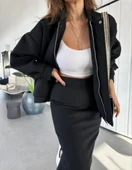 RYSE Mevsim Kaşe Fermuarlı Ceket Etek Takım Kaşmir Ceket Etekli  İkili Takım Kaşe Bomber Ceket-Etek Takım thumbnail 3