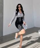 Kadın Uzun Kollu Kruvaze Yaka üst Kazayağı Desen Düğme Detaylı Dalgıç Elbise thumbnail 1