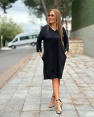 Kadın Modal Kumaş Kol Ve Etek Ucu Payetl Elbise thumbnail 6