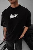 Erkek Baskılı Oversize T-shirt - Siyah thumbnail 4