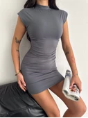 Yarım Bogazlı Kolsuz Mini Boy Elbise - Gri thumbnail 4