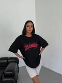 Unisex Bisiklet Yaka Baskılı Oversize T-Shirt - Siyah thumbnail 1