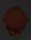 Yakalı Patlı Kısa Kol T-shirt - Kahverengi thumbnail 2