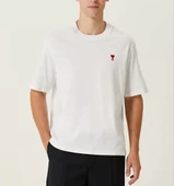 Unisex Bisiklet Yaka Baskılı Oversize T-Shirt - Beyaz thumbnail 1