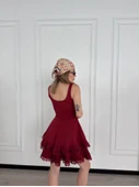 Mini Askılı Elbise - Bordo thumbnail 2