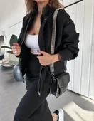 RYSE Mevsim Kaşe Fermuarlı Ceket Etek Takım Kaşmir Ceket Etekli  İkili Takım Kaşe Bomber Ceket-Etek Takım thumbnail 1