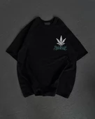 Unisex Bisiklet Yaka Baskılı Oversize T-Shirt - Siyah thumbnail 1