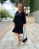 Kadın Modal Kumaş Kol Ve Etek Ucu Payetl Elbise thumbnail 5