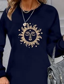 Kadın Uzun Kollu Bisiklet Yaka Güneş Desenli Viskon Iki Iplik Elbise thumbnail 2