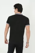 Erkek Yakalı Slim Fit Baskılı T-Shirt - Siyah thumbnail 2