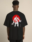 Unisex Bisiklet Yaka Baskılı Oversize T-Shirt - Siyah thumbnail 2