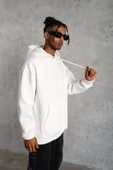 Erkek Düz Kapüşonlu Sweat - Beyaz thumbnail 2
