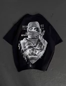 Unisex Baskılı Oversize T-Shirt - Siyah thumbnail 3