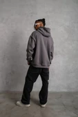 Erkek Düz Kapüşonlu Sweat - Gri thumbnail 2