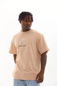 Unisex Baskılı Oversize T-Shirt - Bej thumbnail 3