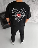 Unisex Bisiklet Yaka Baskılı Oversize T-Shirt - Siyah thumbnail 2