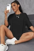 Unisex Baskılı Oversize T-Shirt - Siyah thumbnail 2
