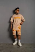 Erkek Alev Baskılı İkili Şortlu Takım - Bej thumbnail 4