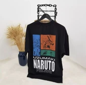 Unisex Bisiklet Yaka Baskılı Oversize T-Shirt - Siyah thumbnail 2