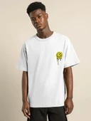 Unisex Bisiklet Yaka Baskılı Oversize T-Shirt - Beyaz thumbnail 1