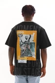 Unisex Baskılı Oversize T-Shirt - Siyah thumbnail 2