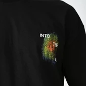 Unisex Bisiklet Yaka Baskılı Oversize T-Shirt - Siyah thumbnail 4