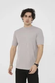Unisex Bisiklet Yaka Slim Fit T-Shirt- Taş thumbnail 1