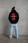 Erkek Maske Baskılı Kapüşonlu Sweat - Siyah - 4