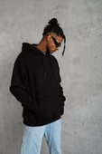 Erkek Düz Kapüşonlu Sweat - Siyah thumbnail 3