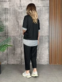 Kadın Modal Kumaş çizgili Gömlek Yaka Ikili Takım thumbnail 4