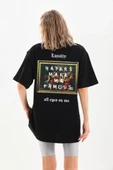 Unisex Baskılı Oversize T-Shirt - Siyah thumbnail 2