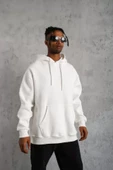 Erkek Düz Kapüşonlu Sweat - Beyaz thumbnail 3