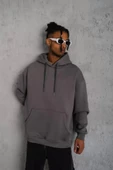 Erkek Düz Kapüşonlu Sweat - Gri thumbnail 1