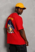 Unisex Oversize Baskılı Bisiklet Yaka T-Shirt - Kırmızı thumbnail 2
