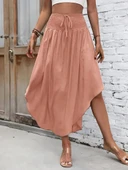 Kadın Yüksek Bel Belden Bağlamalı Asimetrik Kesim Detaylı Sandy Etek thumbnail 5