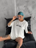 Unisex Baskılı Oversize T-Shirt - Beyaz thumbnail 2