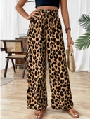 Kadın Süprem Kumaş Beli Lastikli Leopar Desen Pantolon thumbnail 2