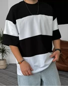 Unisex Bisiklet Yaka Parçalı T-Shirt - Siyah thumbnail 1