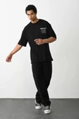 Unisex Baskılı Oversize T-Shirt - Siyah thumbnail 3