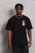 Unisex Oversize Baskılı Bisiklet Yaka T-Shirt - Siyah thumbnail 4