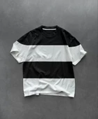 Unisex Bisiklet Yaka Parçalı T-Shirt - Siyah thumbnail 2