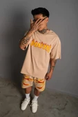 Erkek Alev Baskılı İkili Şortlu Takım - Bej thumbnail 1