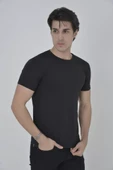 Erkek Yandan Fermuarli Slim Fit T-shirt - Siyah thumbnail 2