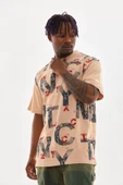 Unisex Baskılı Oversize T-Shirt - Bej thumbnail 4