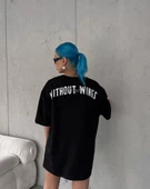 Unisex Bisiklet Yaka Baskılı Oversize T-Shirt - Siyah thumbnail 3